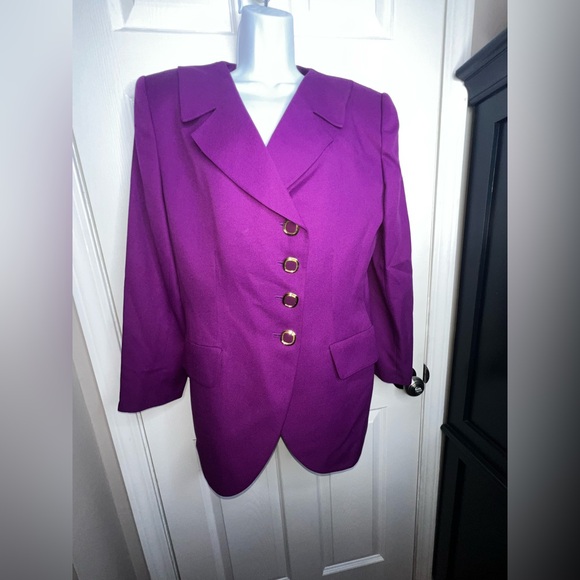 Vtg John Meyer Of Norwich Women’s 14 Purple Long Blazer Suit Jacket XL Classic - Picture 1 of 16
